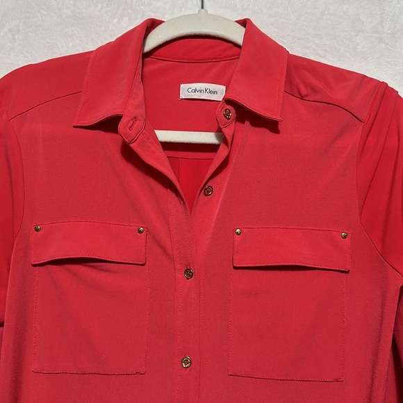 Calvin Klein Women’s Coral Pink Long Sleeve Button Down Dress Size 4 - Picture 3 of 6